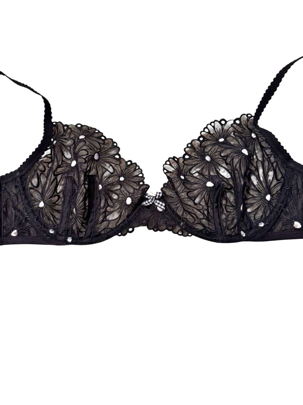 For Love And Lemons Lilou Embroidered Black Lace Bra Large Daisy Sheer SKBR1387